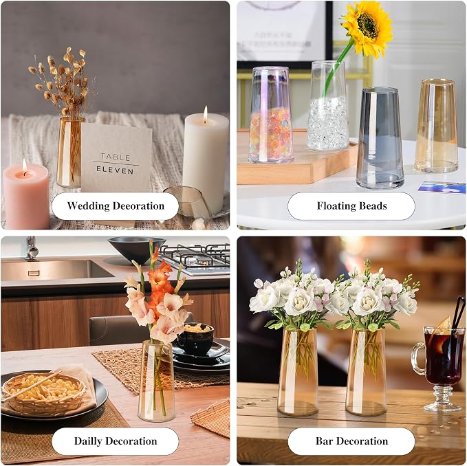 Amber Glass Vase for Flowers-6 Inch Clear Glass Flower Vases for Centerpiece，Ins Modern Boho Style Vase for Wedding Housewarming Gift(Amber, Small)
