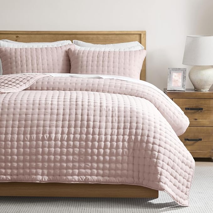 WDCOZY Pink Twin Size Quilt Bedding Sets with Pillow Sham, Lightweight Soft Bedspread Coverlet, Quilted Blanket Thin Comforter Bed Cover, All Season Summer Spring, 2 Pieces, 68x90 inches