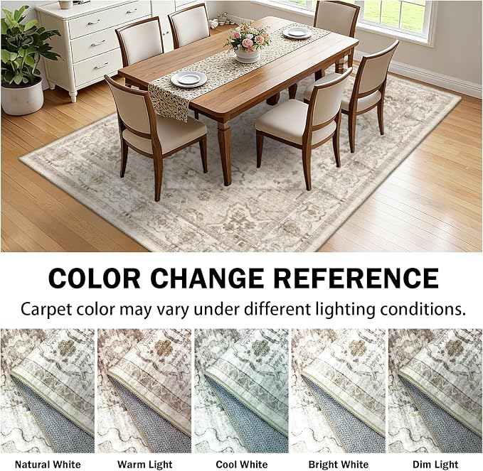 AooHHooA Washable Area Rug 6x9 Soft Stain Resistant Boho Vintage Rugs with Non Slip Backing, Low Pile Lightweight Large Rug for Living Room Bedroom Dining Room
