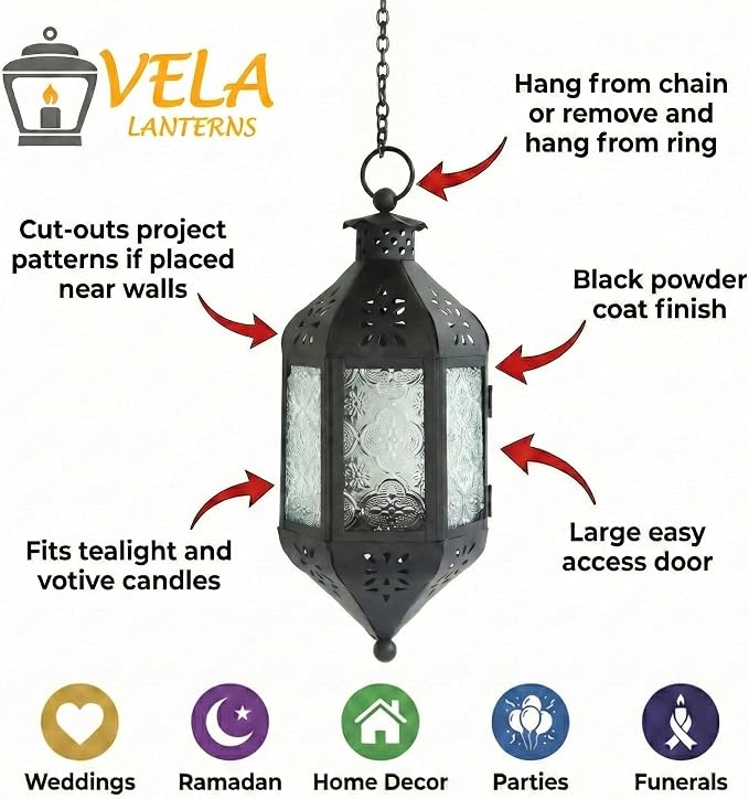 Vela Lanterns Decorative Indoor Hanging Candle Lantern, Clear, 2-Pack