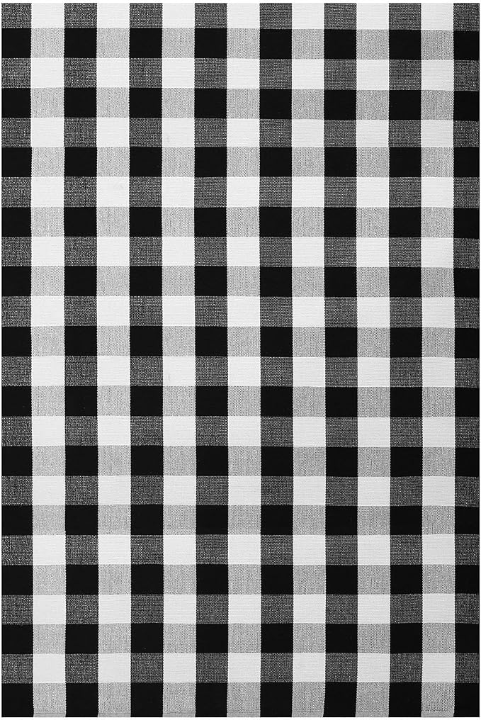 KOZYFLY Buffalo Plaid Area Rug 5x8 ft Living Room Rug, Black and White | Washable Checkered Rugs, Cotton Bedroom Rug, Woven Dining Room Rug, Indoor Outdoor Carpet for Farmhouse Patio Front Porch