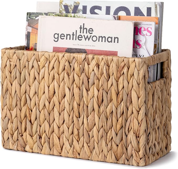 Storageworks Magazine Basket, Wicker Magazine Holder, Book Basket,Meidum | Magazine Holder Bathroom, Mail Baskets for Counter, Hand-Woven Wicker Baskets, Rattan Magazine Rack for Bathroom, 1 Pack