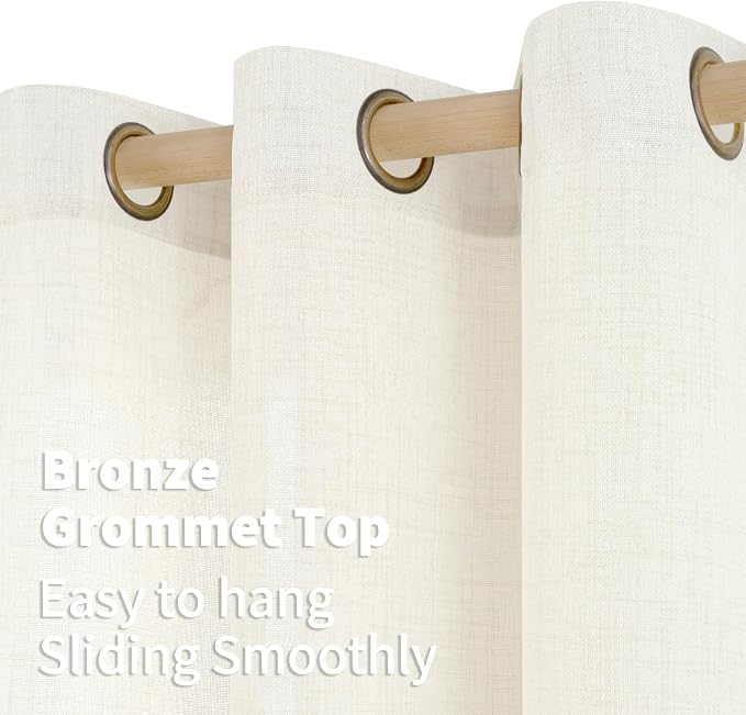 YoungsTex Ivory Linen Kitchen Curtains 40 Inch Length 2 Panels | Short Semi Sheer Drapes Light Filtering with Bronze Grommet for Cafe Bathroom Window, 42 x 40 Inch