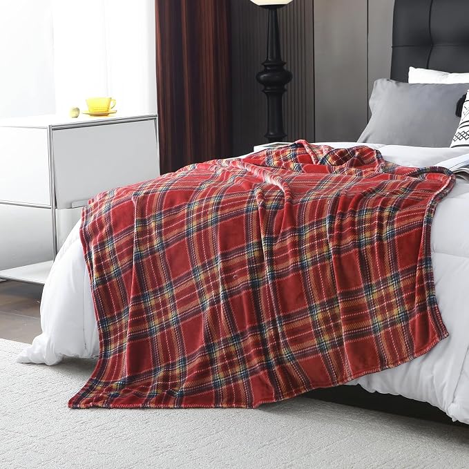 MERRYLIFE Dark Red Plaid Throw Blanket for Couch Bed Sofa Throw Size 50"60" | Grid Pattern, Ultra-Plush Soft, Decorative Colorful Travel Blanket, farmhouse, Gift Choice, Home Pet Use