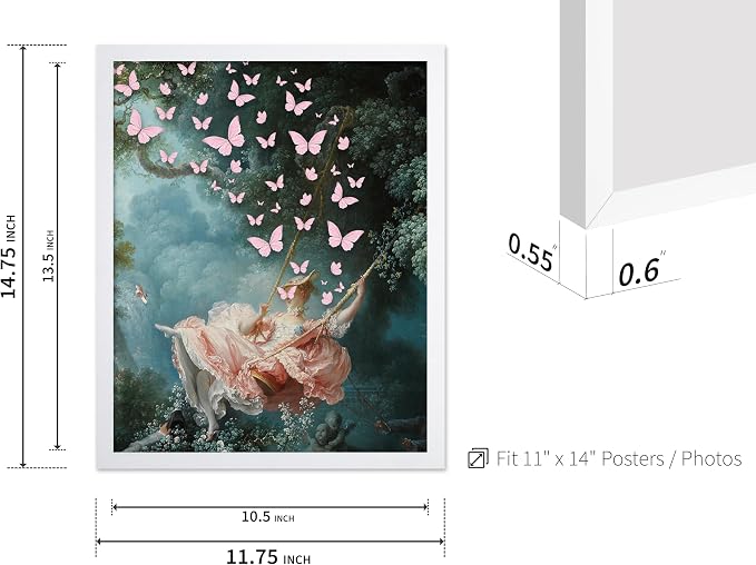Poster Master Butterfly Print - The Swing Painting Poster - Altered & Pop Art - Aesthetic Wall Design - Gift for Men & Women - Decor for Office, Bedroom or Living Room - 11x14 White Framed