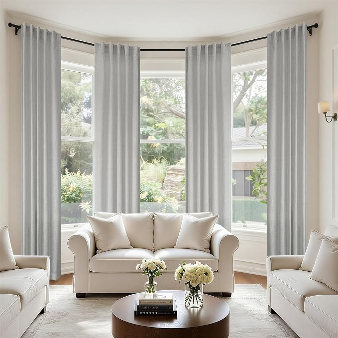 Light Grey Curtains 38 Inch Wide for Windows 2 Panel Back Tab Rod Pocket Light Filtering Semi Sheer Gray Linen Curtain for Bedroom Kitchen Door Living Room Modern Decor 38 Inch Width by 63 Inch Length