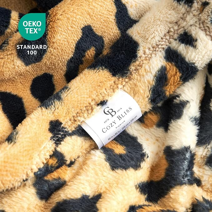Cozy Bliss Leopard Print Fuzzy Blanket Throw for Bed & Couch - Thick Soft Warm Fleece Blankets for Room Decor, for Kids, Women Men Girls, Brown Cheetah 60"*80"