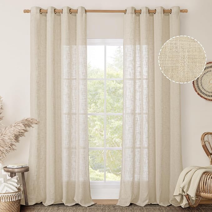 Extra Long Linen Curtains 108 inch Long for Living Room 2 Panels | Light Filtering, Semi Sheer Panels, Linen Textured, Curtains for Bedroom, Farmhouse, Bronze Grommet, 52 x 108 Inch, Linen