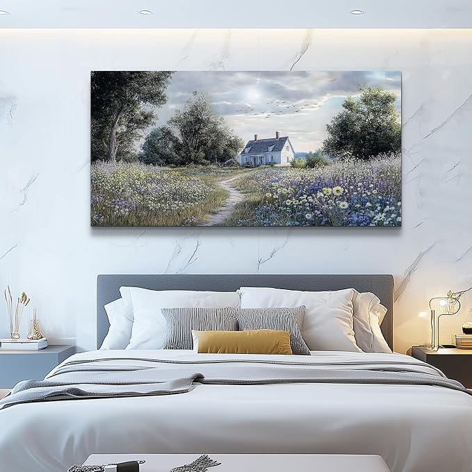 KELIYUAN Large Wall Decor Canvas Painting Wall Art For Bedroom Living Room Decoration Retro Pastoral Flower Sea Landscape Painting Art Print Picture Room For Farmhouse Room Home Decor 30x60 In
