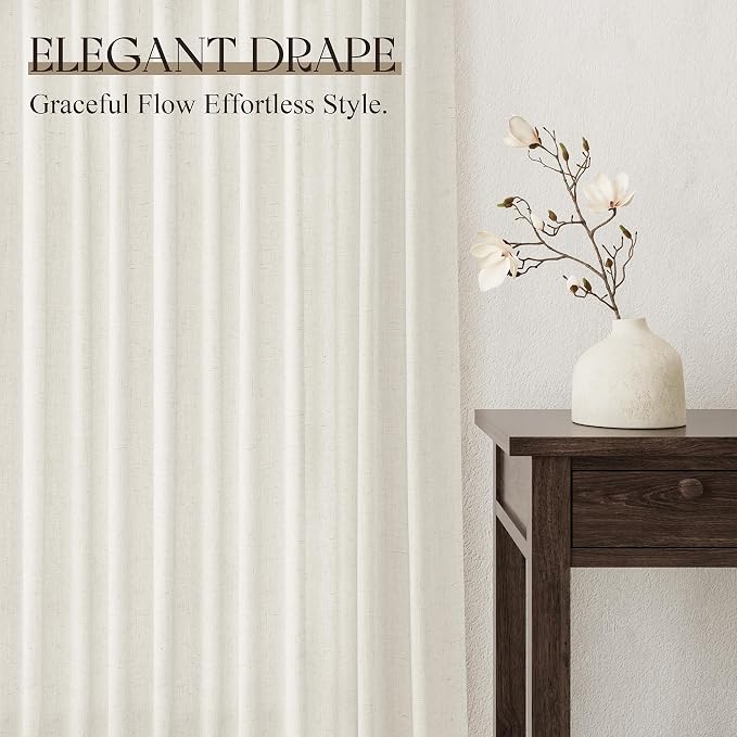 Jowels Warm Beige Linen Curtains 84 Inch Long 2 Panels for Living Room | Light Filtering Semi Sheer Curtain, Back Tab Pocket Pleated Look, Boho Farmhouse Textured Privacy Drapes for Bedroom Window
