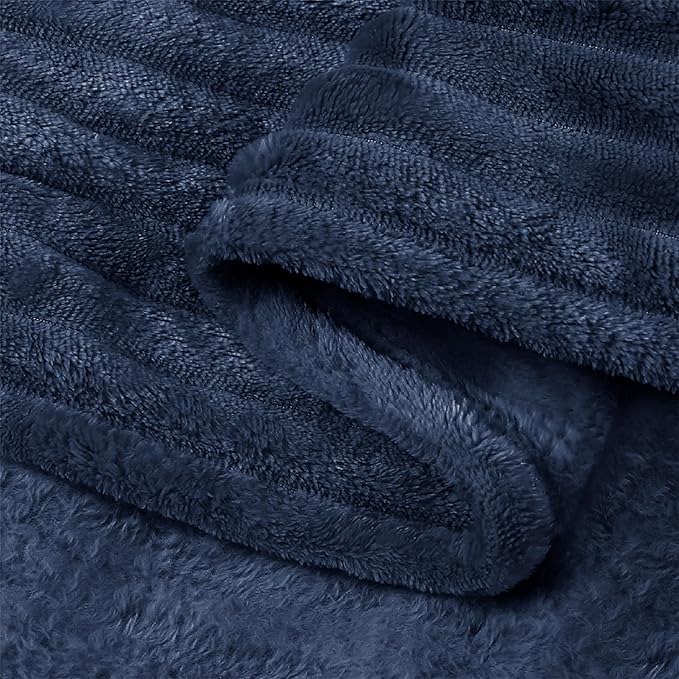 BEDELITE 3D Ribbed Jacquard Navy Fleece Twin Blanket for Bed, 60x80 Inch | Soft Warm Decorative Fluffy Blanket, Cozy Plush Lightweight Fuzzy Throw Blanket for Couch Sofa Room Decor, Gift for Women