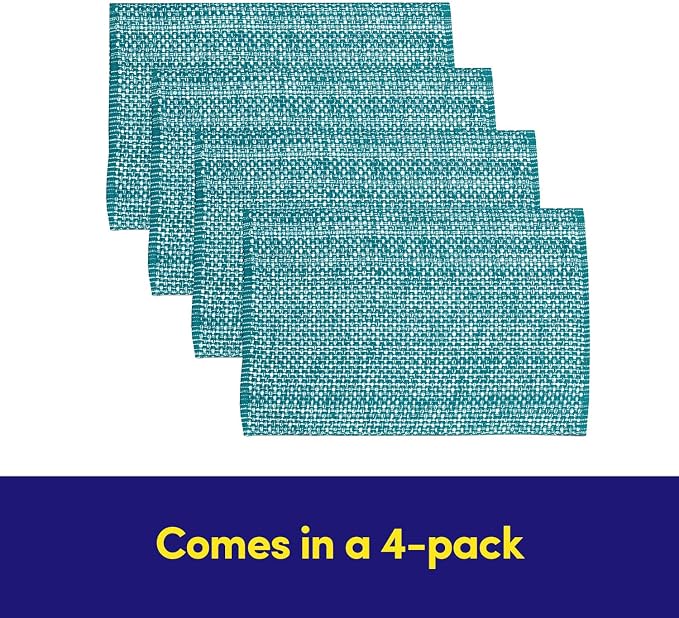 Sweet Home Collection 100% Cotton Placemats for Dining Room Rectangle Two Tone Woven Fabric 13" x 19" Soft Durable Table Mat Set, Set of 4, Turquoise