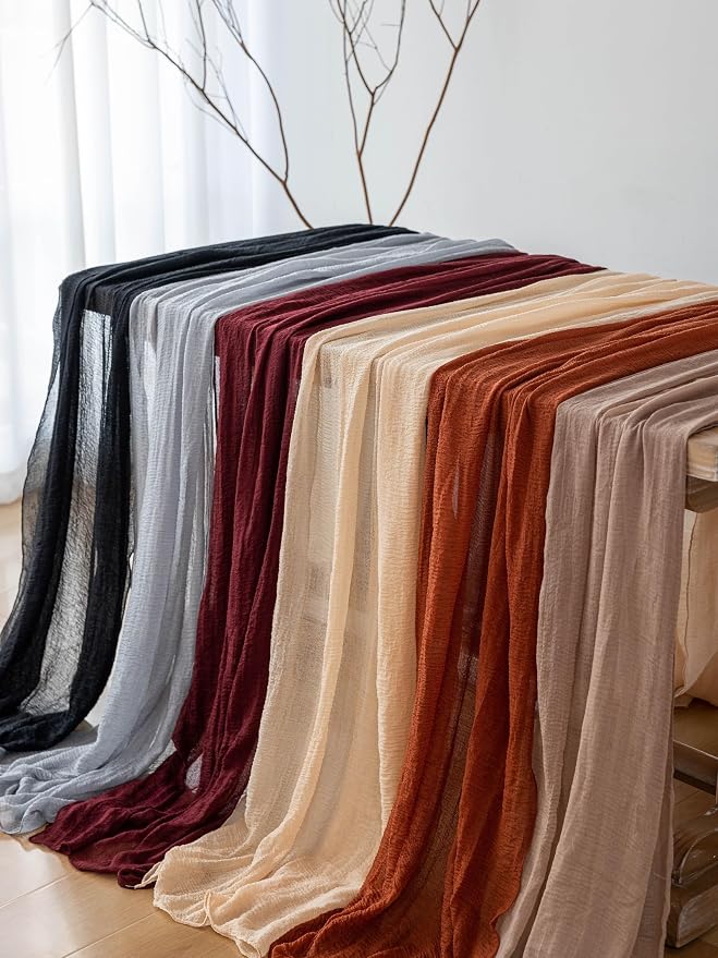 6Pcs Deep Beige Cheesecloth Table Runner 120 Inches for Party Home Decor | For Wedding Baby Shower Bridal Shower Birthday Engagement Party 10FT Rustic Boho Home Decorations