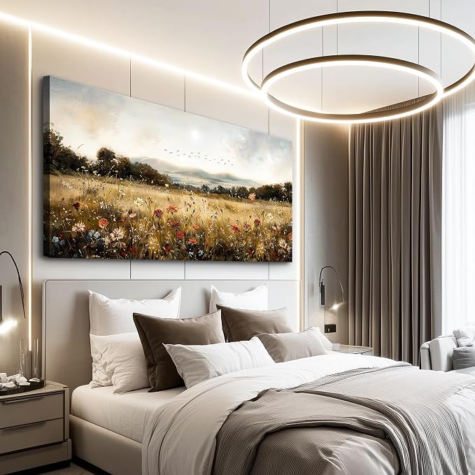 KELIYUAN Modern Canvas Print Wall Art Vintage Home Decorlawn Painting With Floral Wall Art Printsclassic Landscape Office Living Room Bedroom Wall Decor Home Decorcan Be Hung Directly 24x48 Inches