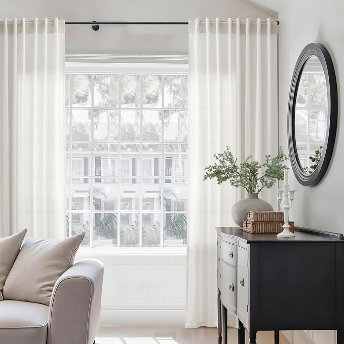 Jowels 60 Inch Extra Wide Natural Linen Curtains 84 Inch Long 1 Panel | Ivory Light Filtering Sheer Curtain,Back Tab Pocket Pleated Look,Modern Farmhouse Textured Privacy Drapes for Living Room