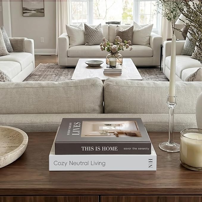 Decorative Books for Neutral Home, Fake Books Boxes for Coffee Table Decor