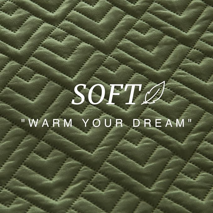 EXQ Home Twin Quilt Set Squares Pattern Forest Green Bedding Set | Soft Microfiber Bedspread, Breathable & Wrinkle-resistant Coverlet. All-season Use for Hot Sleepers. 2-pc Set with 1 Sham