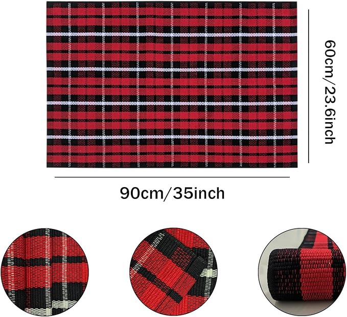 USTIDE Buffalo Plaid Rug 2'x3' Red & White Check Front Doormat Checkered Layering Floor Mat for Hello/Welcome Hand Woven Cotton Rug for Front Door Porch Kitchen