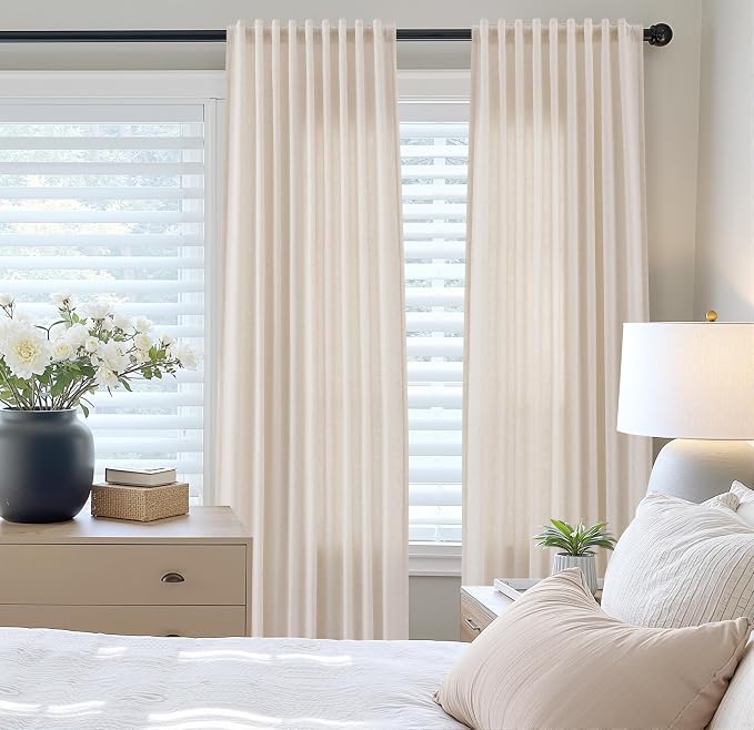 Extra Long Linen Curtains 108 Inches for Living Room Back Tab Semi Sheer High Floor to Ceiling 9ft Light Filtering Curtain Boho Farmhouse Decor Window Drapes for Bedroom 2 Panels Linen