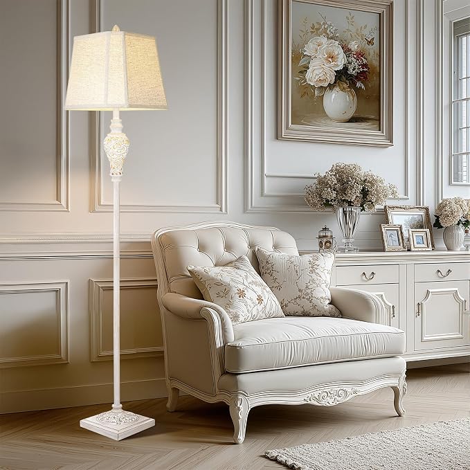 LuxSight Collection Floor Lamp with Nightlight, 65" Tall, Washed White