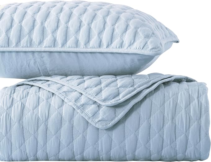 WDCOZY Light Blue Oversized California Cal King Size Quilt Bedding Set with 2 Pillow Shams, Lightweight Soft Bedspread Coverlet Bed Cover for All Season, 3 Pieces, 118x106 inches