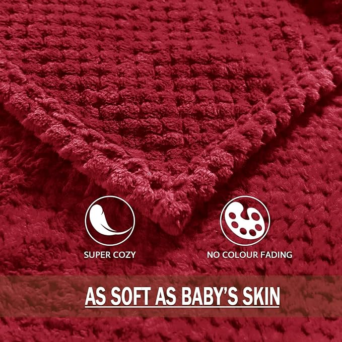 Exclusivo Mezcla Soft Waffle Fleece Bed Blanket Queen Size, Deep Red | Lightweight Plush Blanket for Bed, Bedroom, Cozy Flannel with Waffle Texture, Stylish Home Decor, All Season, 90x90 Inches