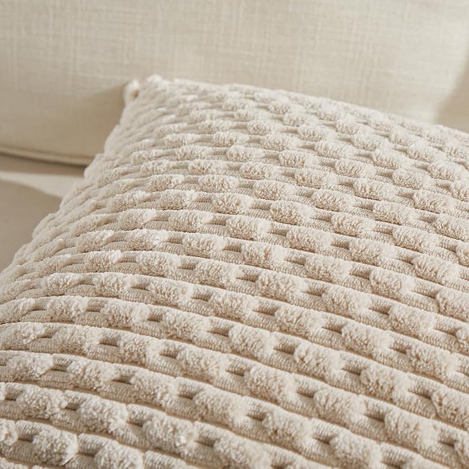 Fancy Homi 2 Packs Tan Decorative Throw Pillow Covers 22x22 Inch for Couch Bed Sofa, Modern Farmhouse Boho Home Decor, Soft Cute Plush Corduroy Cushion Case 55x55 CM
