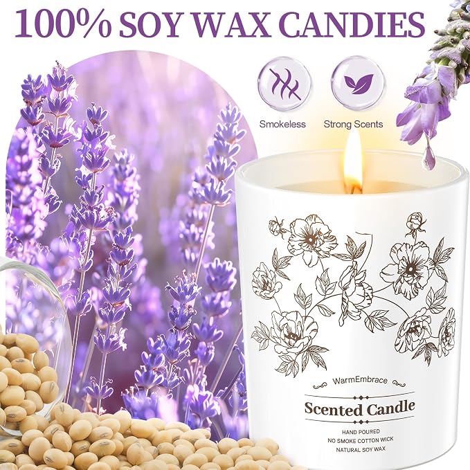 WarmEmbrace Deluxe Scented Candle for Women & Men, Lavender, 8 Oz | Soy Wax Jar Candle, Up To 60 Hours Of Burn Time& A Reusable Ceramic-Style Jar For Home Decor Or Gifting