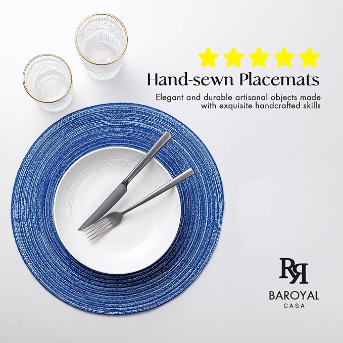 BARoyal Round Placemats Set of 6 Woven Placemats Washable Braided Table Mats for Dining Table Heat Resistant Non-Slip Circle Place Mats(Royal Blue)