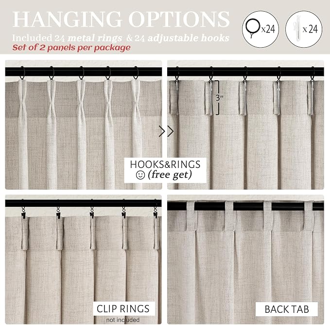 Greyish Brown Pinch Pleat Extra Wide Sheer Curtains 70 x 90 Inches Long for Bedroom, Memory Shape Natural Linen Rustic Ceiling Track Curtain Light Filtering Windows Drapes 2 Panels Set with Back Tab