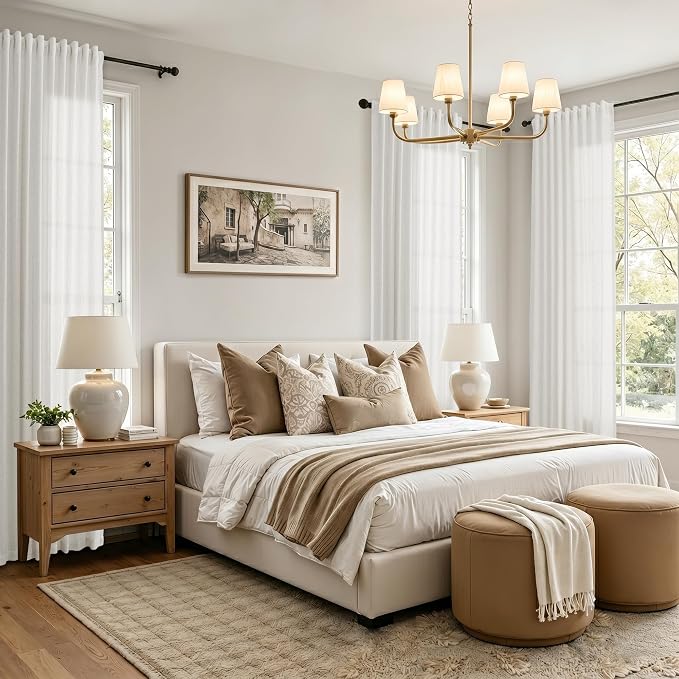 Extra Long Linen Curtains 120 Inches for Living Room Back Tab Semi Sheer High Floor to Ceiling 10ft Light Filtering Curtain Boho Farmhouse Decor Window Drapes for Bedroom 2 Panels Natural