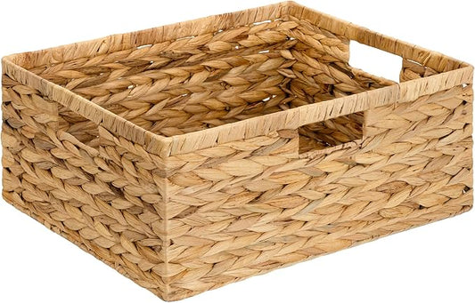 GRANNY SAYS Large Wicker Basket, Wicker Storage Baskets for Shelves, 1-Pack | Water Hyacinth Extra Large Wicker Baskets for Storage, Woven Baskets for Storage, Rectangular Shelf Basket with Handles