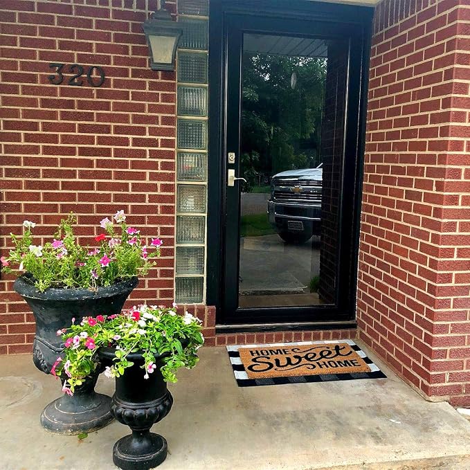 LEVINIS Outdoor Doormat 3×2- Durable and Machine Washable Black and White Outdoor Mat Cotton Farmhouse Porch Rugs Hand-Woven Buffalo Plaid Door Mats for Front Porch Decor