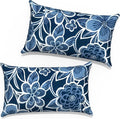 Outdoor Lumbar Pillow Covers 12”x20”, Rectangle Throw Pillow Covers for Patio Furniture, Decorative Lumbar Cushion Case for Garden Balcony Couch Office Chair, Pack of 2,Flower Navy