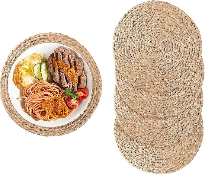 Small Woven Placemats Set of 4, 10 Inch Mini Rattan Placemats Coaster Wicker Place Mats,Natural Farmhouse Jute Braided Table Runner for Small Tableware Please Choose Carefully (10 Inch)