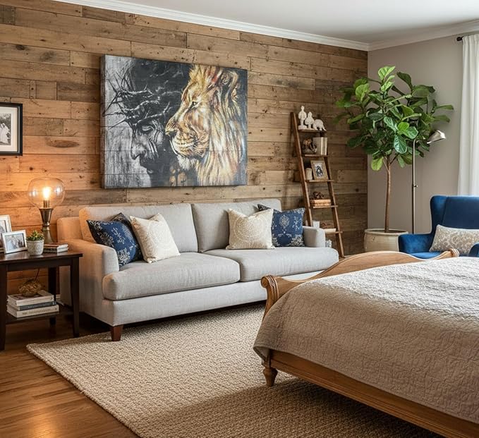 Jesus and Lion Canvas Wall Art for Living Room Bedroom Office Home Decor | Judah and Lion Cathedral Black and White Religious Christianity Picture Wall Decor Poster Print