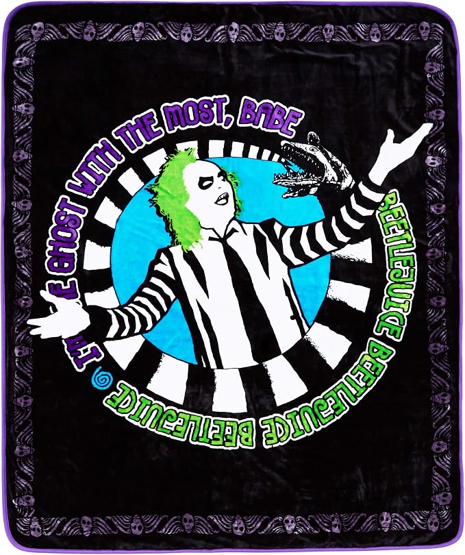 Spirit Halloween Reversible Beetlejuice Fleece Blanket