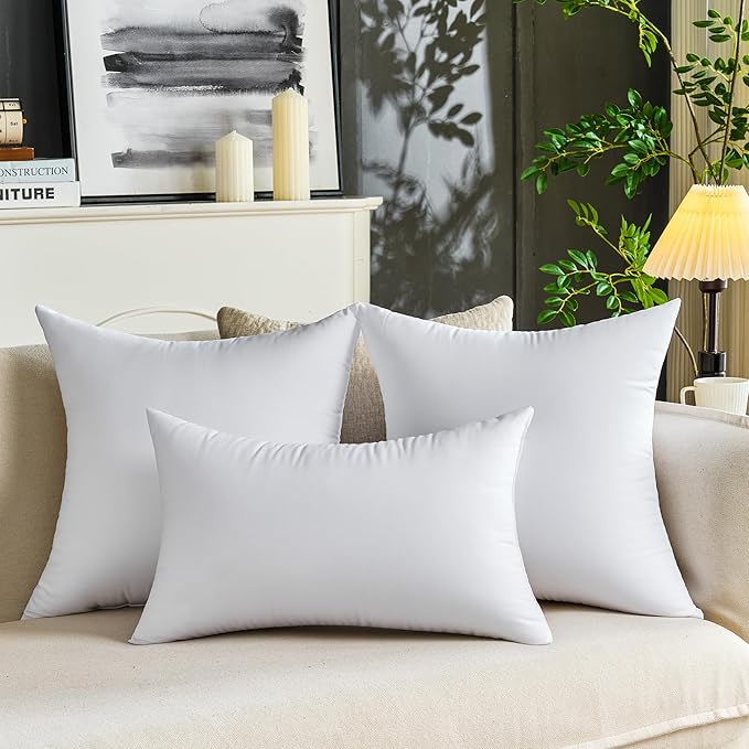 12 x 20 Throw Pillow Inserts Pack of 2 Small White Decorative Lumbar Pillows for Couch Bed Sofa Rectangle Cushion Sham Stuffer Indoor
