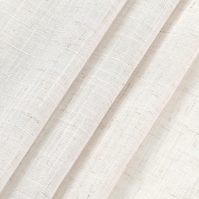 Ivory White Linen Curtains 63 Inches Long for Living Room Back Tab Pocket Natural Light Filtering Privacy Translucent Ivory White Cotton Texture 52X63, 2 Panels