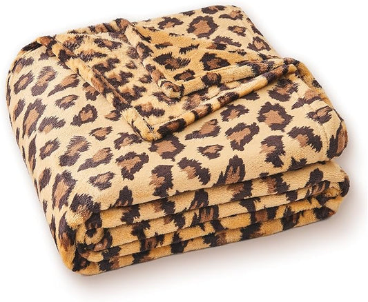 PLEASANT BOULEVARD | Leopard Throw Blanket Fleece, Premium Lightweight Cozy Warm Plush Microfiber Blanket for Couch Sofa and Bed (Dark Brown, Throw (50 x 60 inches))