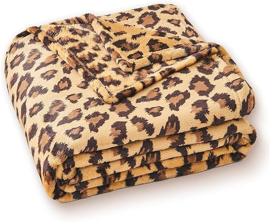 PLEASANT BOULEVARD | Leopard Throw Blanket Fleece, Premium Lightweight Cozy Warm Plush Microfiber Blanket for Couch Sofa and Bed (Dark Brown, Twin (60 x 80 inches))