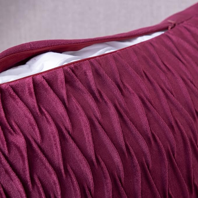 MADIZZ Set of 2 Super Soft Velvet Decorative Throw Pillow Covers 12x12 inch Burgundy Square with Texture Luxury Style Cushion Case Pillow Shell for Sofa Bedroom
