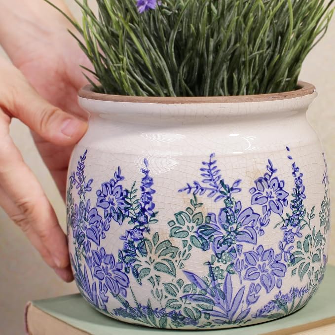Xiaan Jiaju Pots for Plants, Ceramic Planters for Indoor/Outdoor Plants | 6.29" Round Vase & Plant Pots with Drainage, Vintage Rustic Outdoor Vases for Centerpieces, Home & Porch Decor, Vintage Blue