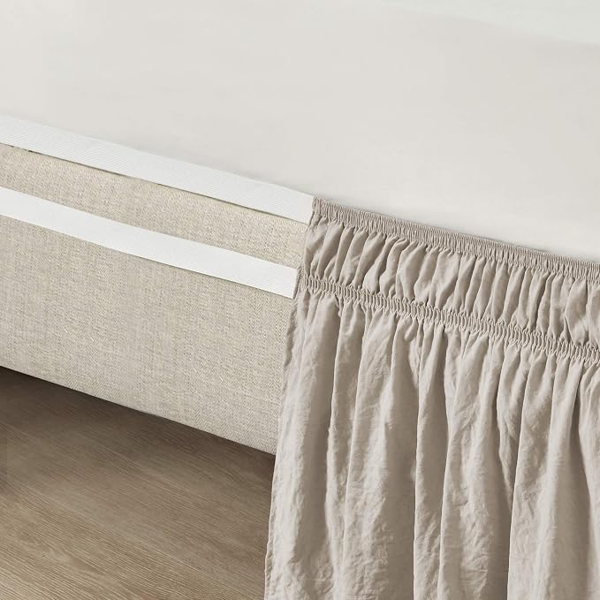 Lush Decor Ruched Ruffle Elastic Easy Wrap Around Bed Skirt Single Queen/King/Cal King Neutral - Queen Bed Skirt - Dust Ruffle - Tan Bedskirts (Pack of 6)