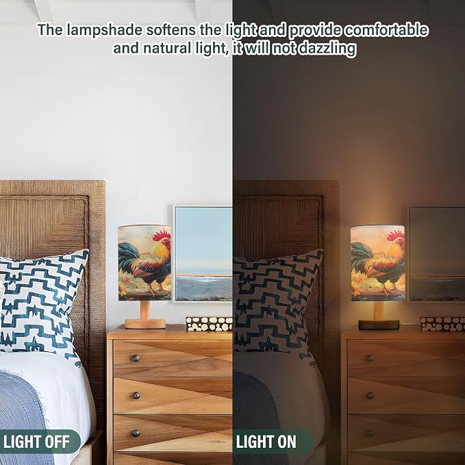 ALAZA Rooster Sunflower Floral Decor Bedside Table Lamp with USB Port for Bedroom Nightstand Office Desk LED Bulb Included