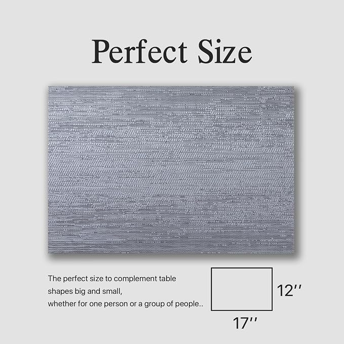 Placemats Set of 4 - Easy Clean Woven Vinyl Placemat for Dining Table, Indoor/Outdoor Place Mats, Washable PVC Table Mats（Gray）