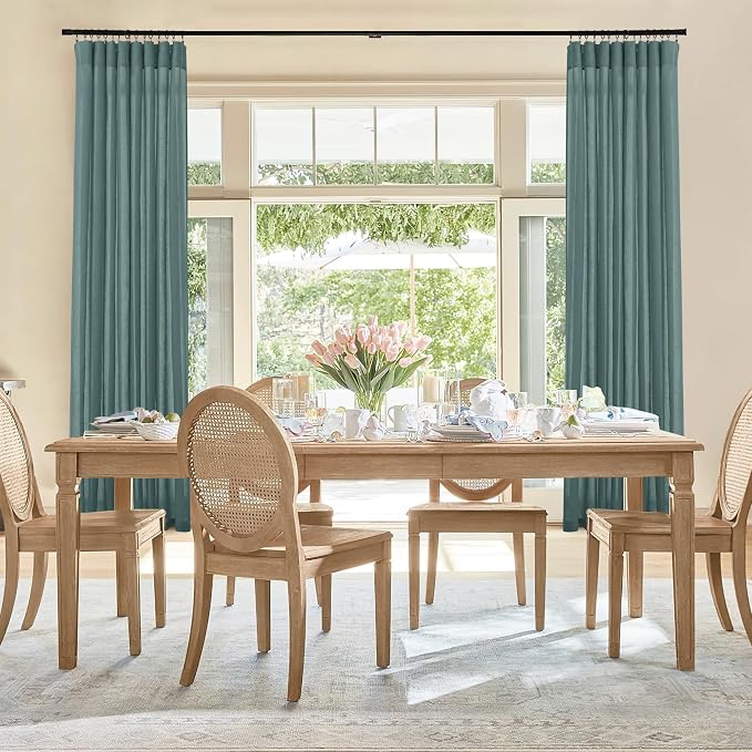 RYB HOME Linen Sheer Curtains 2 Panels for Living Room, Semi Transparent Privacy Drapes with Rod Pocket Farmhouse Style Window Treatments for Bedroom, Teal Blue, 52" W x 84" L