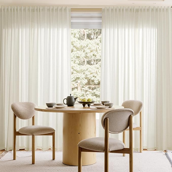 Extra Long Linen Curtains 105 Inches for Living Room Back Tab Semi Sheer Floor to Ceiling Light Filtering Curtain Boho Farmhouse Window Drapes for Bedroom 2 Panels Cream Ivory Beige Natural