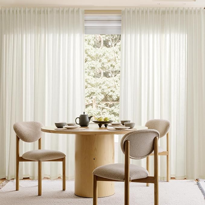 Extra Long Curtains 120 Inch Length for Bedroom 2 Panels Linen Back Tab Hook Belt Drapes Privacy Airy & Light Cream Natural Semi Sheer Linen Curtain for Large Window 10 FT Tall