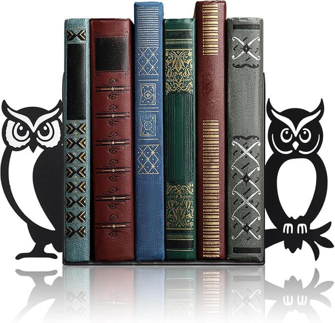 Geelin Metal Owl Bookends Set of 2, Black Book Ends for Shelves Decor
